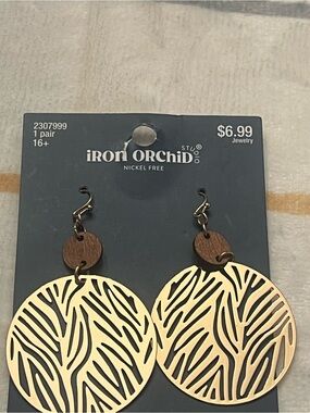 Iron Orchid Gold-Tone Cutout Disc Drop Earrings with Wood Accent